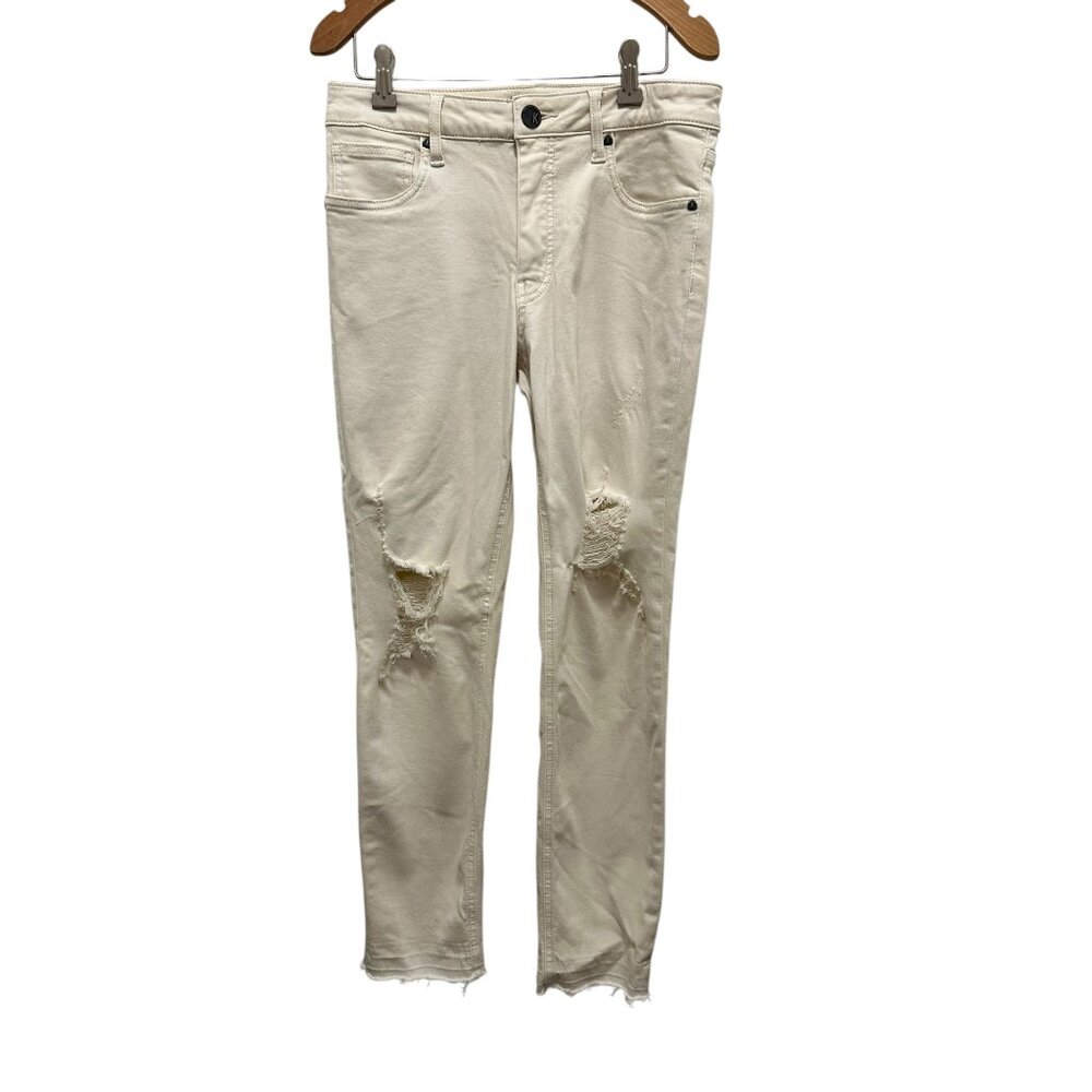 Kut From The Kloth Rachael Fab Ab Mom Jeans High Rise Distressed White Denim Siz
